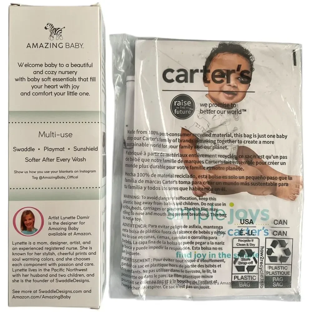 Lot 2 Carter's Body Suit 3-6 months /Amazing Baby Muslin Swaddle